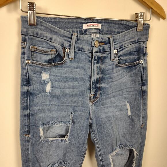 Good American Good Legs Jeans Womens 4/27 Light Wash Distressed Ripped Skinny - Picture 3 of 14